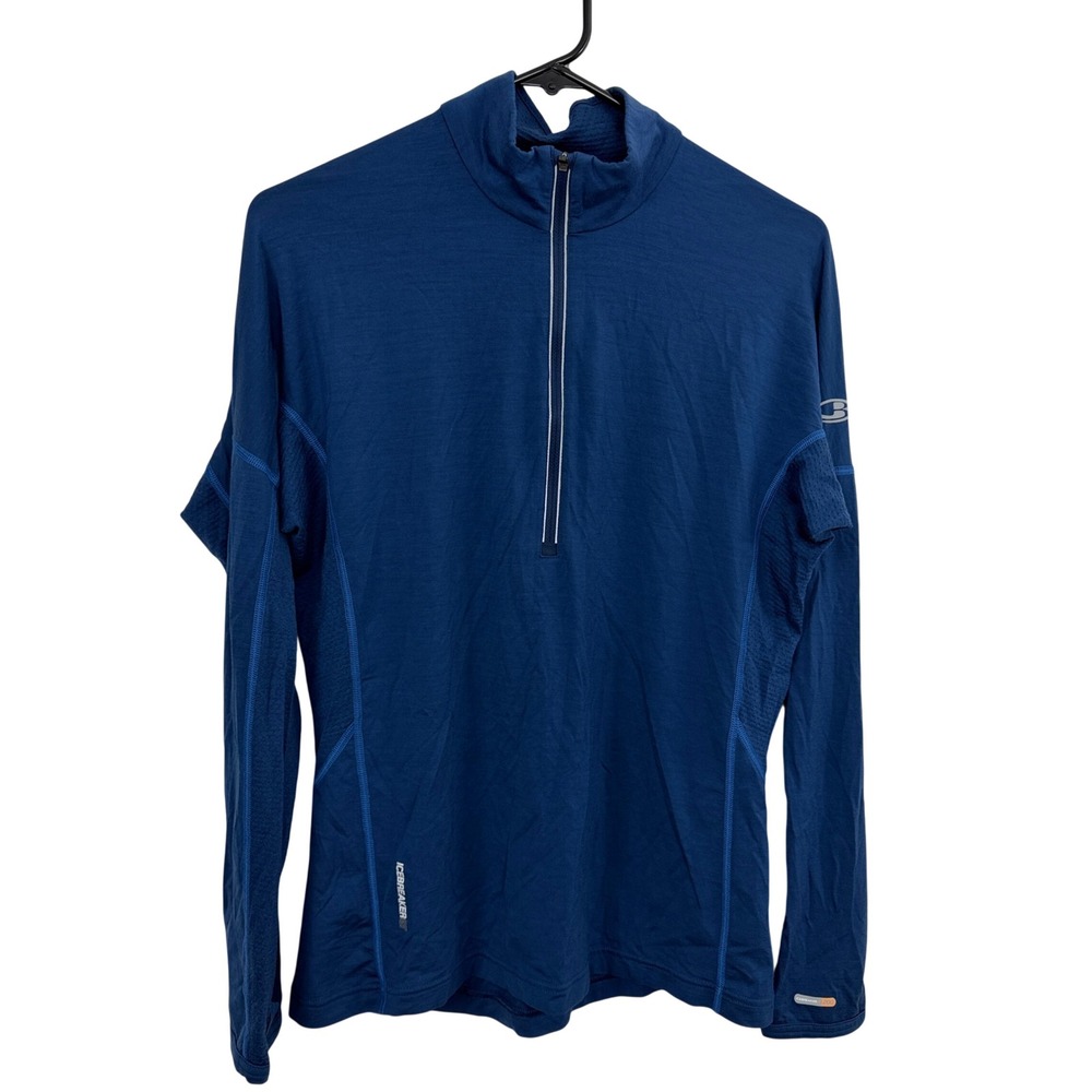 Icebreaker Shirt Mens Medium Blue GT 200 Merino Wool Half Zip Pullover